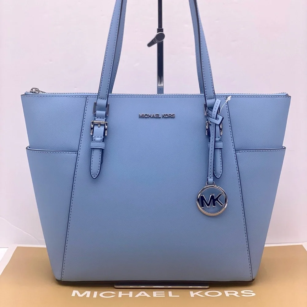 Michael Kors Charlotte Tote Shoulder Bag Light Sky - Picture 14 of 14